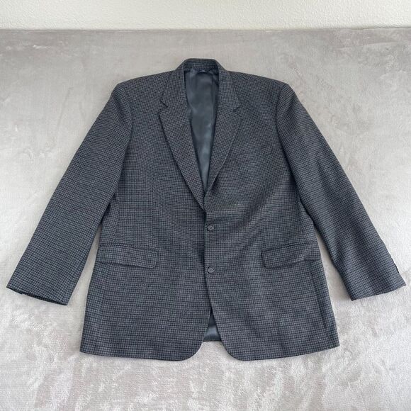 Vintage Brooks Brothers Blazer Sports Coat Men 48L Grey LambsWool Houndstooth